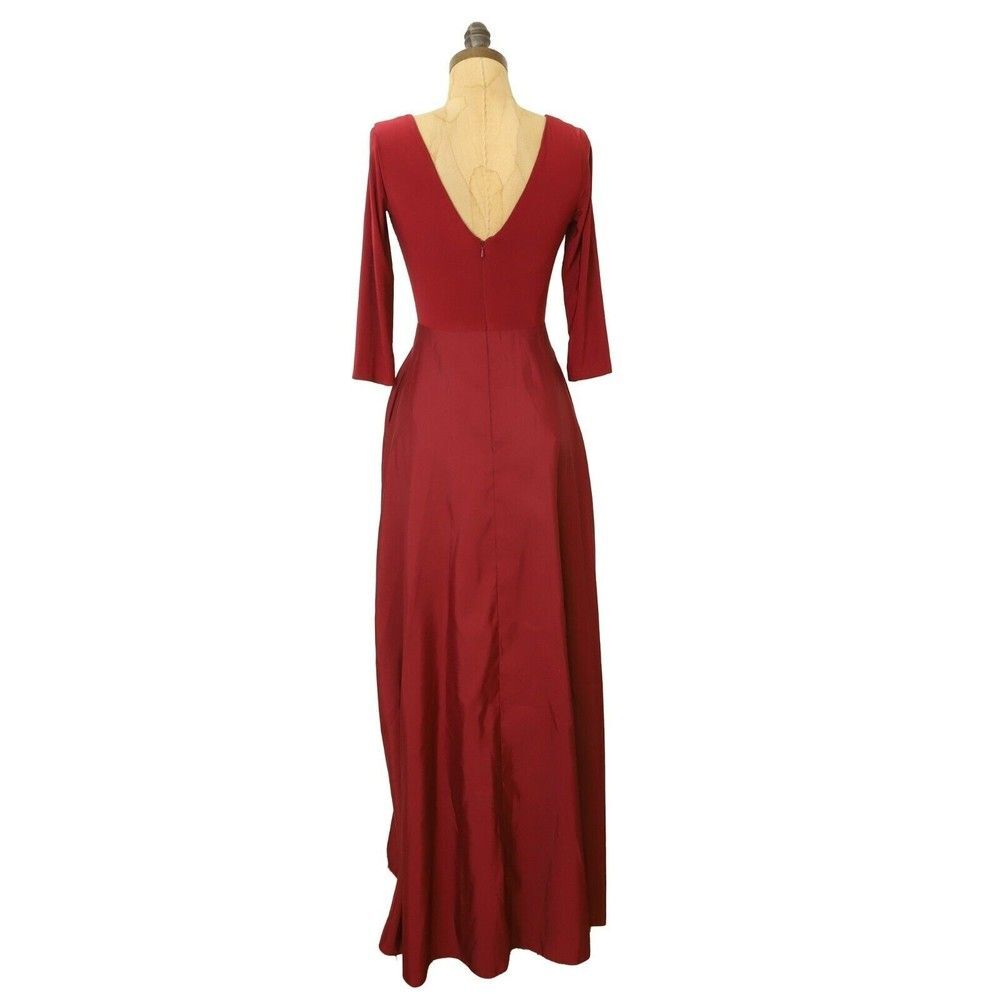 Alfred Sung V-Neck 3/4 Sleeve Jersey Mikado Belted Gown 10 Red Dress NWT B28 - Picture 4 of 7